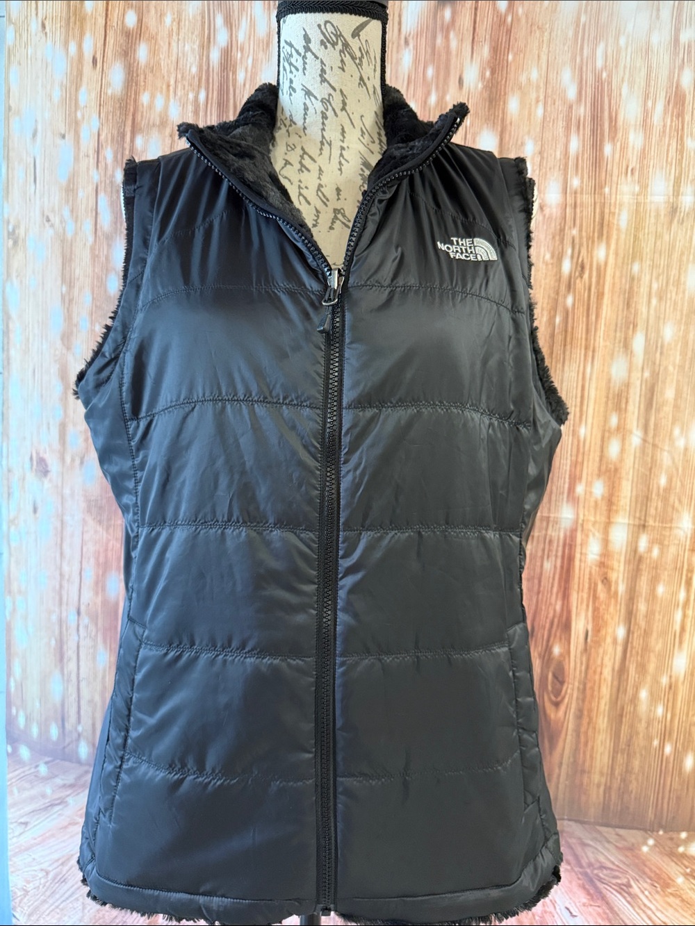 The North Face Women's Reversible Black Faux-Fur Lined Quilted Vest